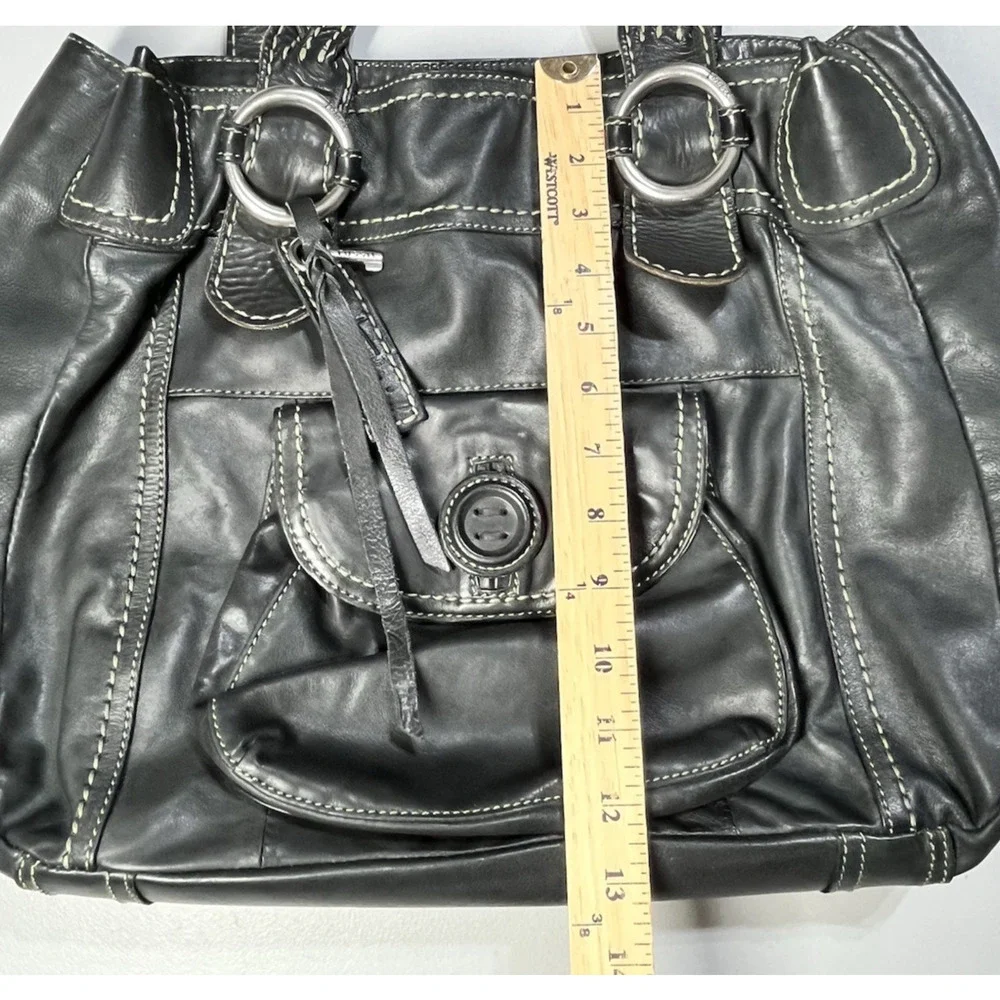 Fossil Leather Handbag Shoulder Tote Bag Black Large Braided Straps Key Charm - Picture 10 of 16